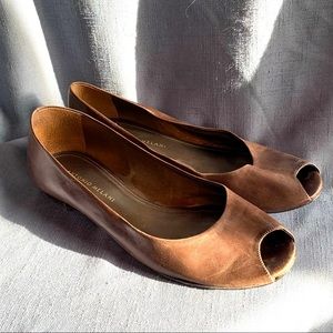 Super soft peep toe brow leather flat Antonio Melani size 8
